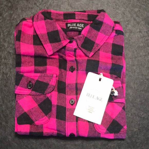 Blue Age Jeans Pink Flannel - Picture 1 of 5